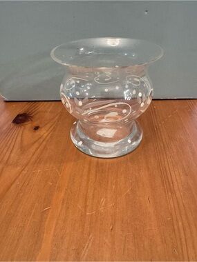 PartyLite Clear Glass Vase with White Swirl & Dot Accents